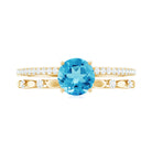 Round Shape Swiss Blue Topaz Solitaire Double Band Ring with Diamond Swiss Blue Topaz - ( AAA ) - Quality - Rosec Jewels