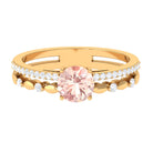 Round Shape Morganite Solitaire Double Band Ring with Diamond Morganite - ( AAA ) - Quality - Rosec Jewels