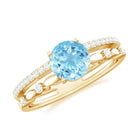 Solitaire Aquamarine and Diamond Double Band Ring Aquamarine - ( AAA ) - Quality - Rosec Jewels