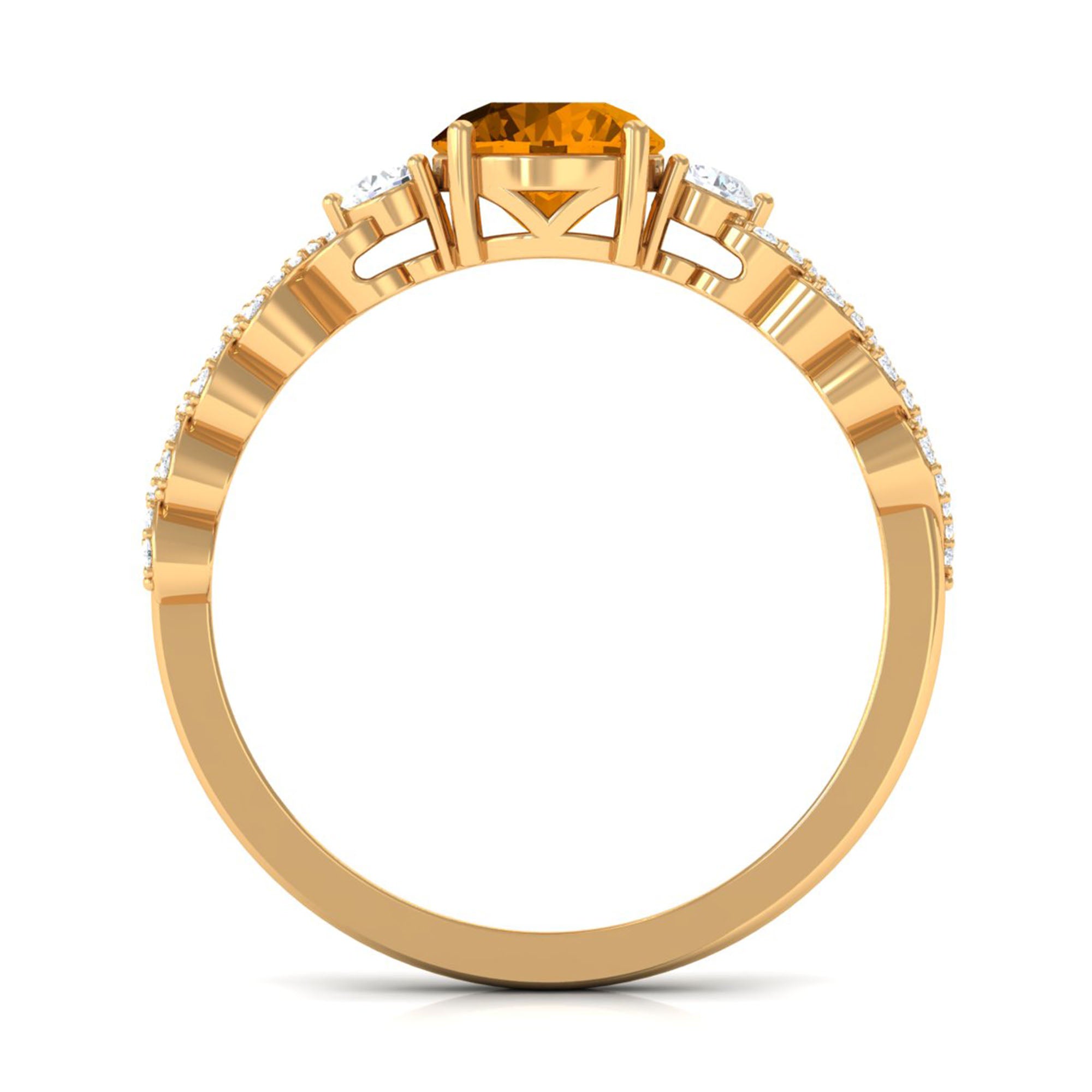 Round Shape Citrine Designer Engagement Ring with Diamond Side Stones Citrine - ( AAA ) - Quality - Rosec Jewels