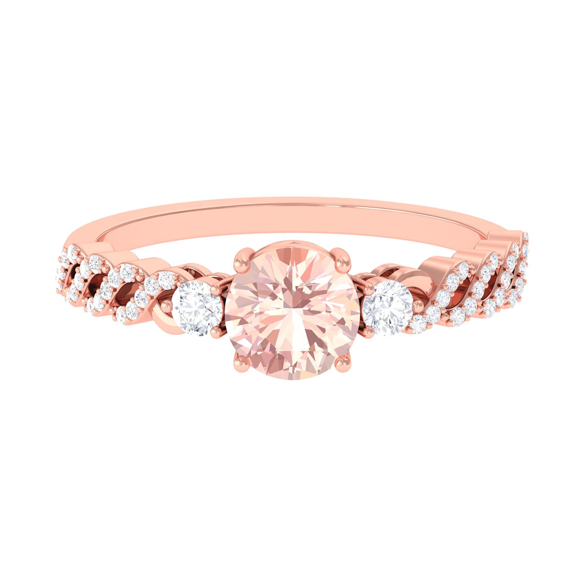 Round Shape Morganite Designer Engagement Ring with Diamond Side Stones Morganite - ( AAA ) - Quality - Rosec Jewels