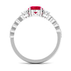 Solitaire Created Ruby and Diamond Designer Engagement Ring Lab Created Ruby - ( AAAA ) - Quality - Rosec Jewels