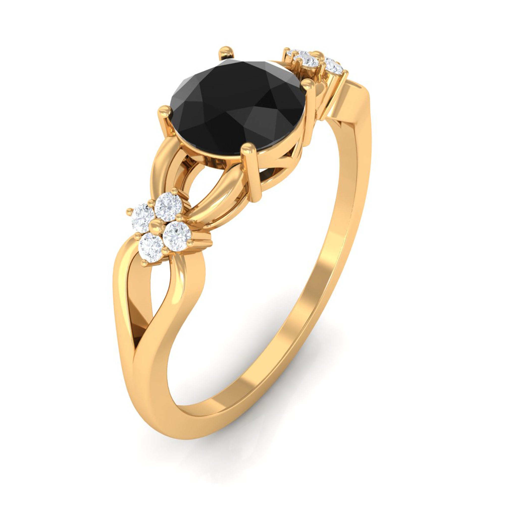 1.25 CT Black Diamond Solitaire Crossover Ring with Diamond Black Diamond - ( AAA ) - Quality - Rosec Jewels