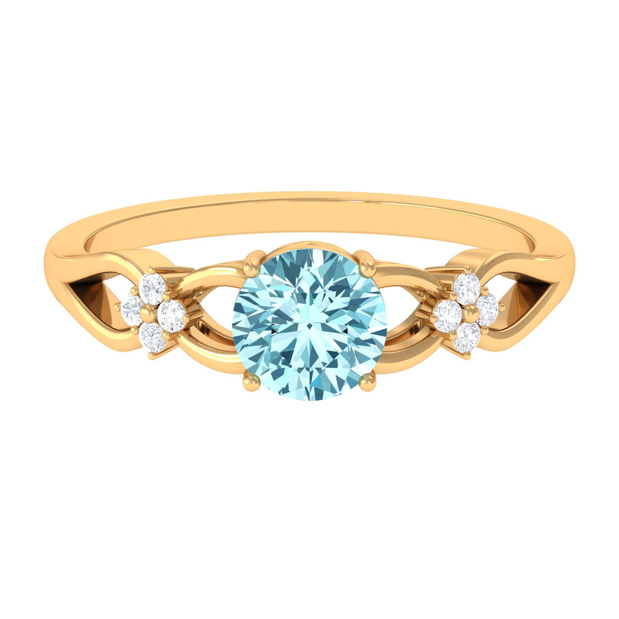 1 CT Pure Aquamarine Floral and Diamond Solitaire Crossover Ring Aquamarine - ( AAA ) - Quality - Rosec Jewels