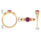 Pink Tourmaline Solitaire Floral Ring with Diamond Pink Tourmaline - ( AAA ) - Quality - Rosec Jewels