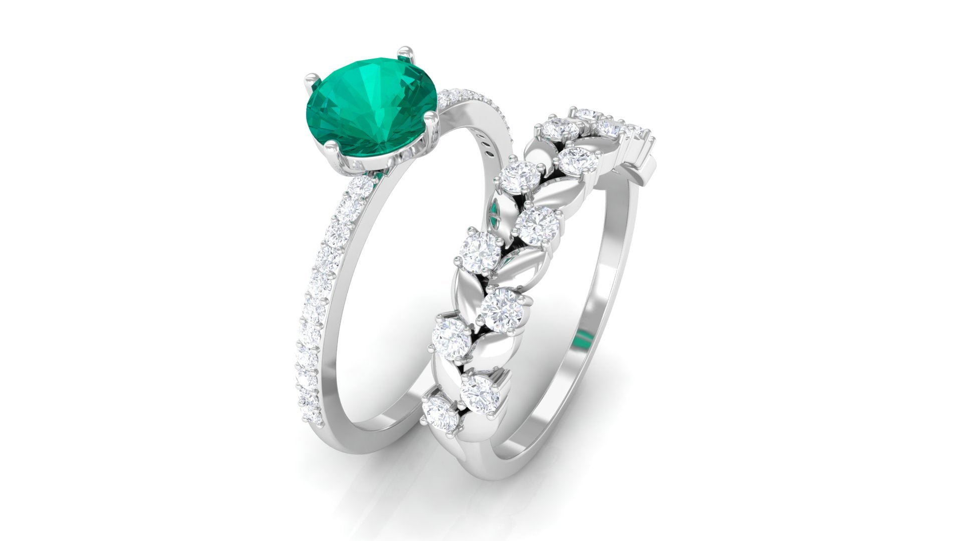 2 CT Emerald Classic Wedding Ring Set in Gold with Moissanite Emerald - ( AAA ) - Quality - Rosec Jewels