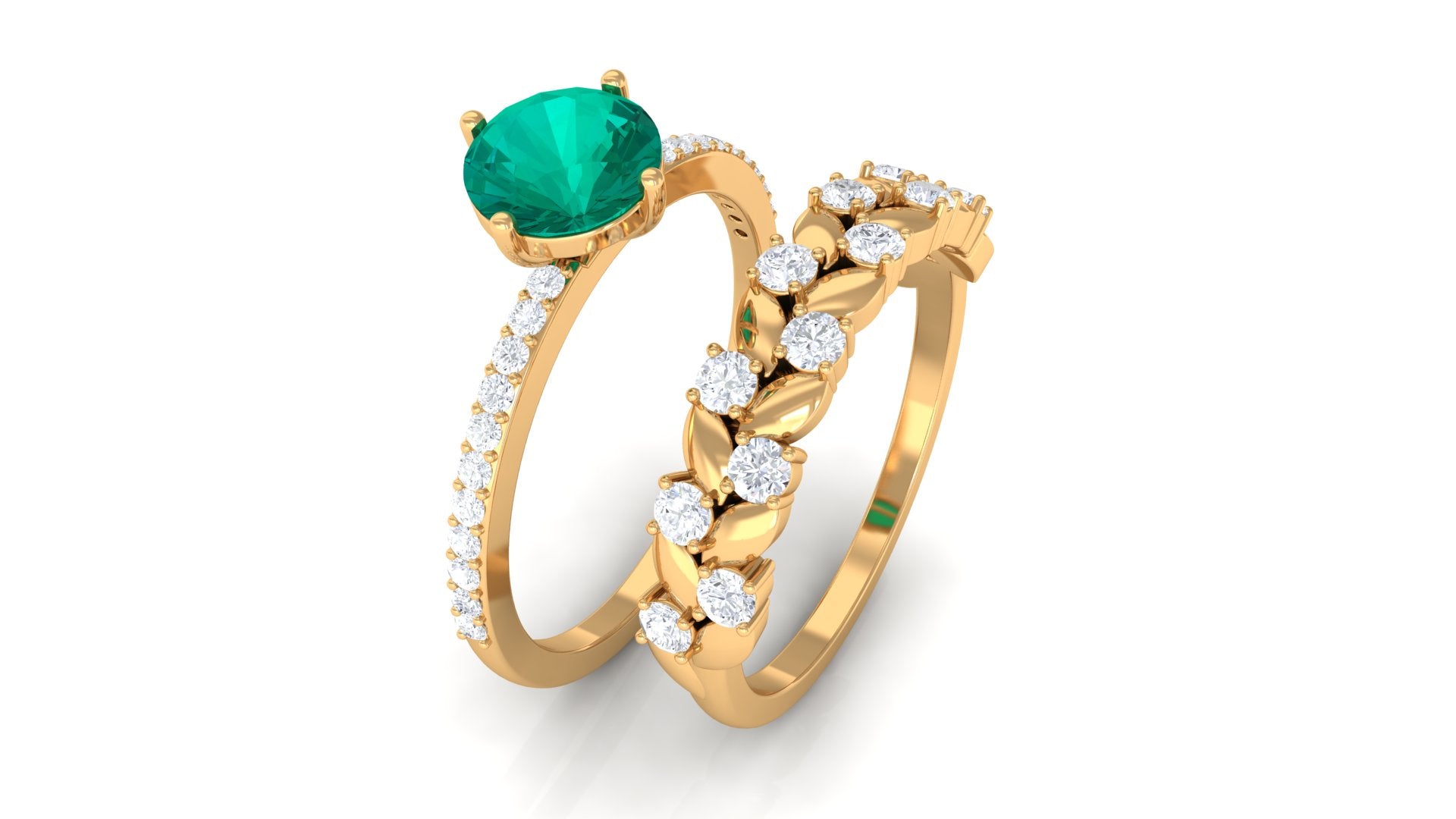 2 CT Emerald Classic Wedding Ring Set in Gold with Moissanite Emerald - ( AAA ) - Quality - Rosec Jewels