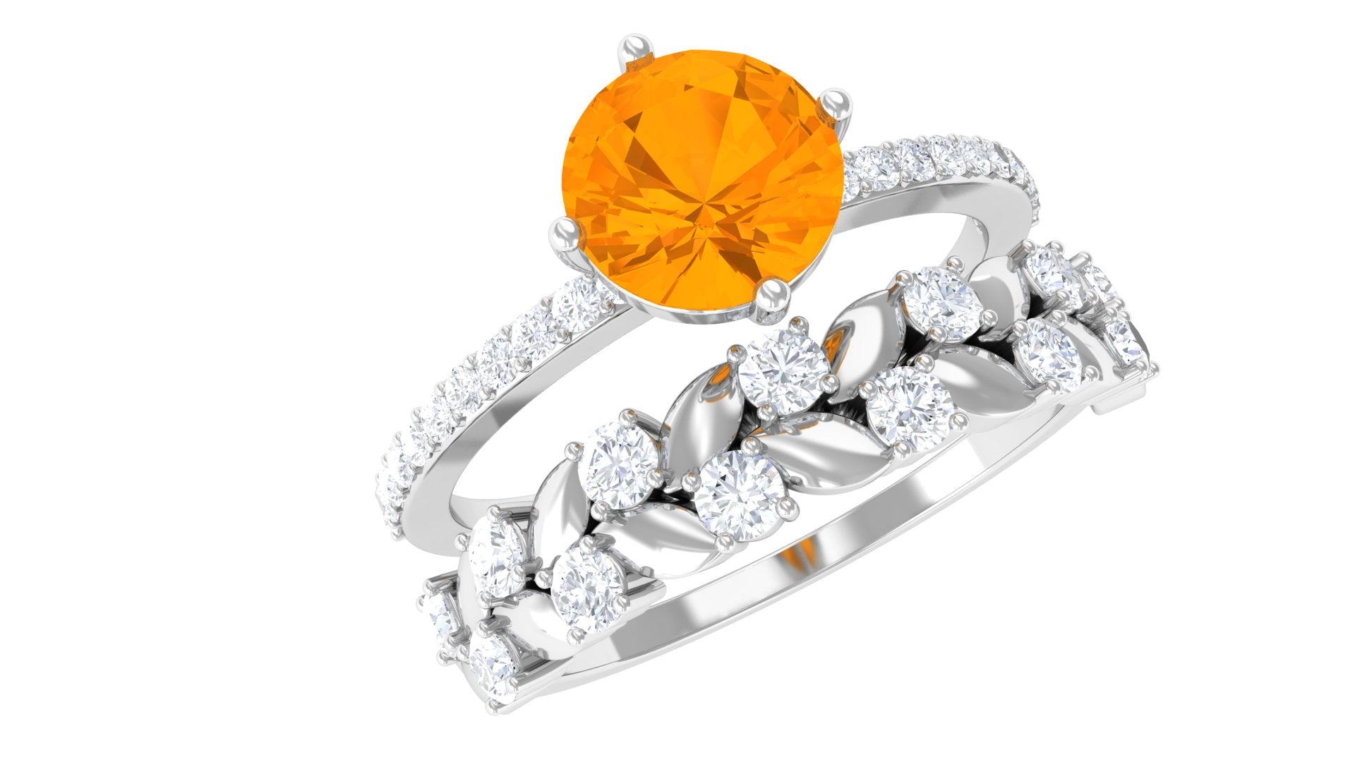 1.75 CT Fire Opal Classic Wedding Ring Set in Gold with Moissanite Fire Opal - ( AAA ) - Quality - Rosec Jewels