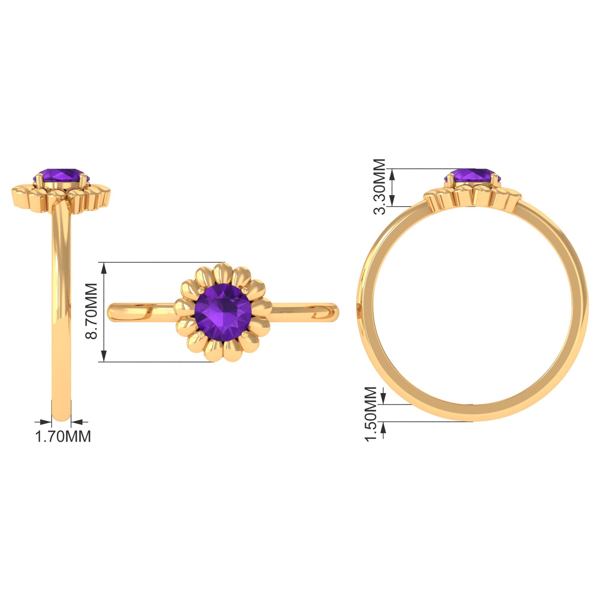 Round Cut Solitaire Amethyst Flower Ring Amethyst - ( AAA ) - Quality - Rosec Jewels