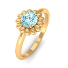 Round Cut Solitaire Aquamarine Flower Ring Aquamarine - ( AAA ) - Quality - Rosec Jewels