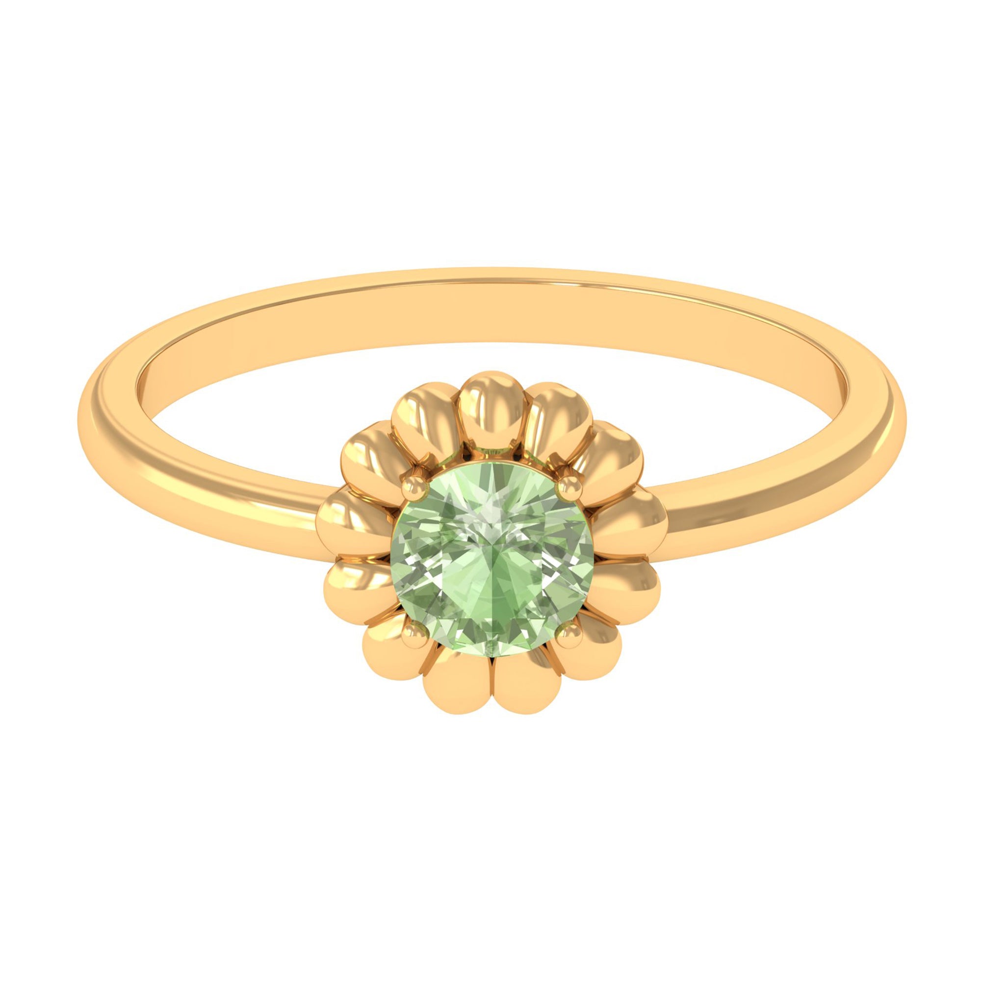 Real Green Sapphire Solitaire Flower Promise Ring Green Sapphire - ( AAA ) - Quality - Rosec Jewels