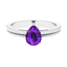 Pear Shaped Amethyst and Diamond Solitaire Ring with Twisted Rope Amethyst - ( AAA ) - Quality - Rosec Jewels