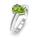 Solitaire Peridot and Diamond Ring with Twisted Rope Peridot - ( AAA ) - Quality - Rosec Jewels