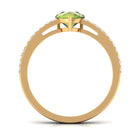 Solitaire Peridot and Diamond Ring with Twisted Rope Peridot - ( AAA ) - Quality - Rosec Jewels