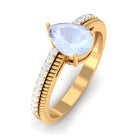 Pear Shaped Moonstone and Diamond Solitaire Ring with Twisted Rope Moonstone - ( AAA ) - Quality - Rosec Jewels