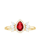 Pear Shape Created Ruby Halo Engagement Ring with Diamond Lab Created Ruby - ( AAAA ) - Quality - Rosec Jewels