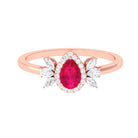 Designer Ruby and Diamond Halo Teardrop Engagement Ring Ruby - ( AAA ) - Quality - Rosec Jewels