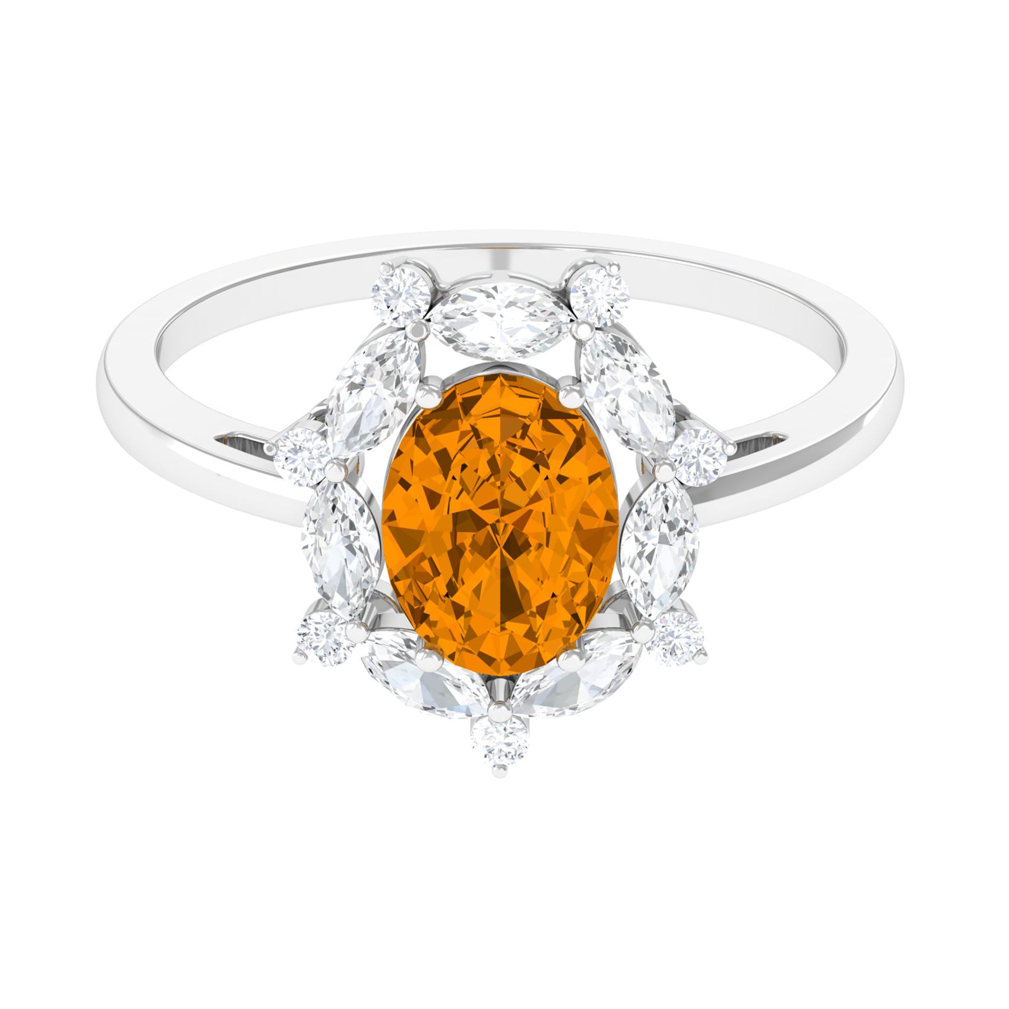 1.75 CT Oval Citrine Designer Halo Engagement Ring with Moissanite Citrine - ( AAA ) - Quality - Rosec Jewels