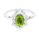 Designer Peridot Engagement Ring with Moissanite Halo Peridot - ( AAA ) - Quality - Rosec Jewels