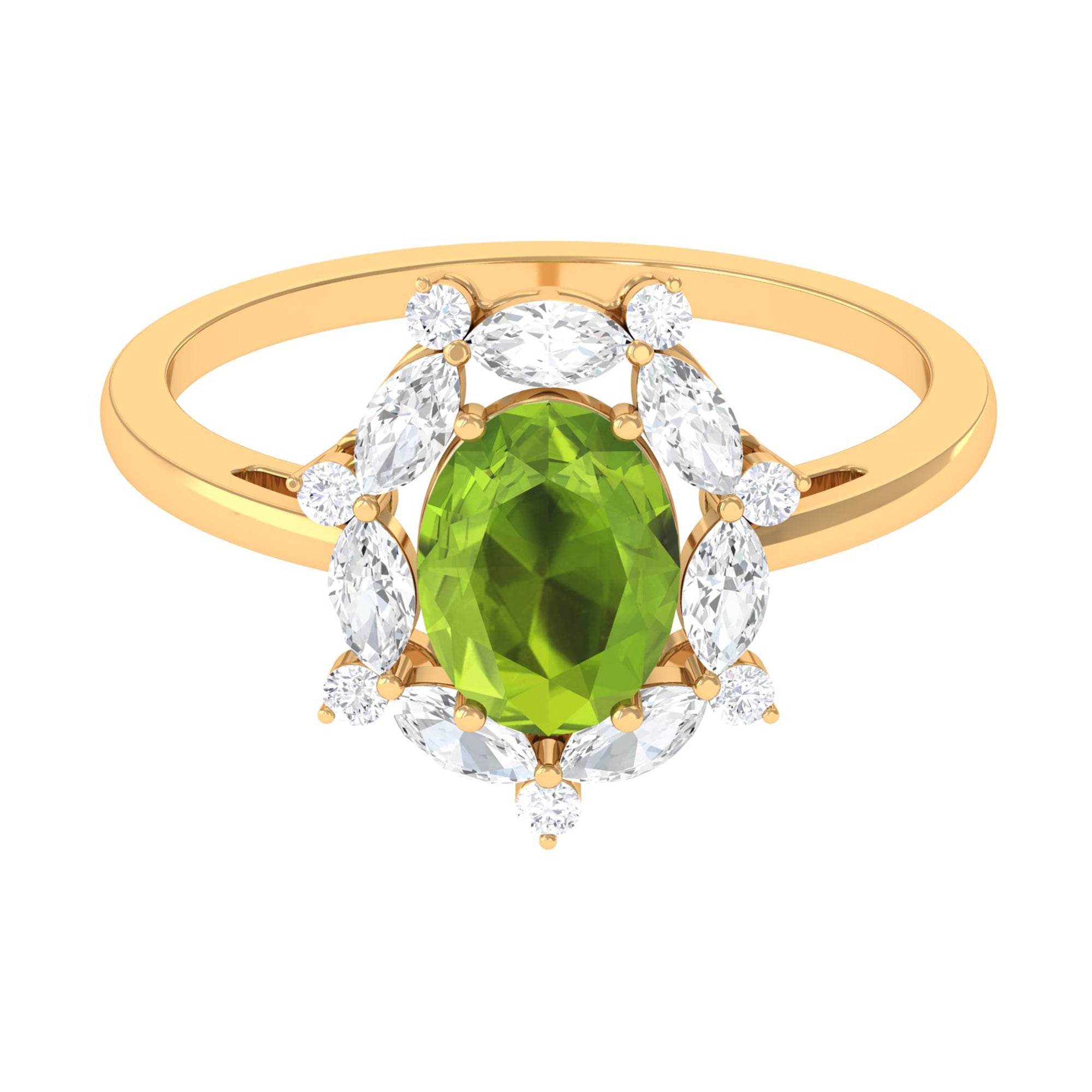 Designer Peridot Engagement Ring with Moissanite Halo Peridot - ( AAA ) - Quality - Rosec Jewels