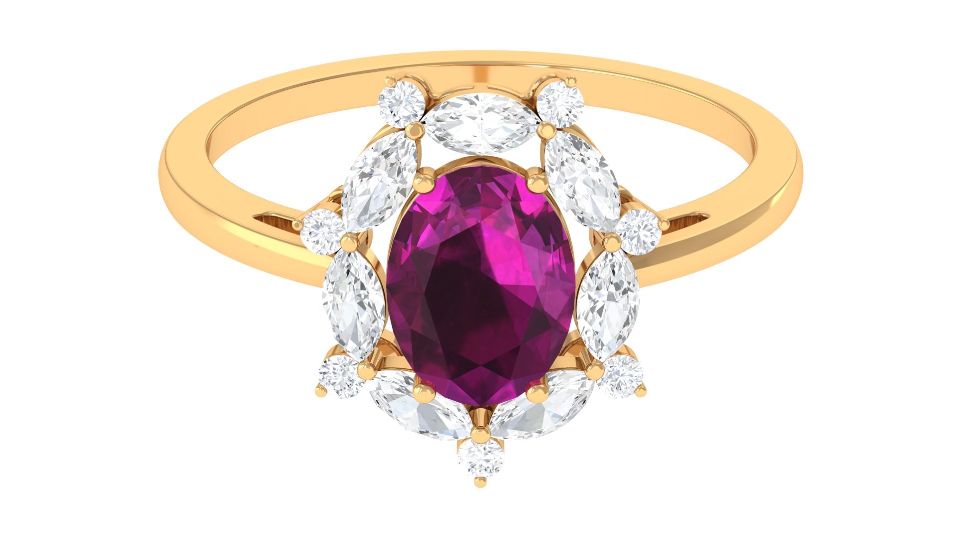 Rhodolite Designer Halo Engagement Ring with Moissanite Rhodolite - ( AAA ) - Quality - Rosec Jewels