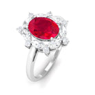 Lab Grown Ruby Designer Halo Engagement Ring with Moissanite Lab Created Ruby - ( AAAA ) - Quality - Rosec Jewels