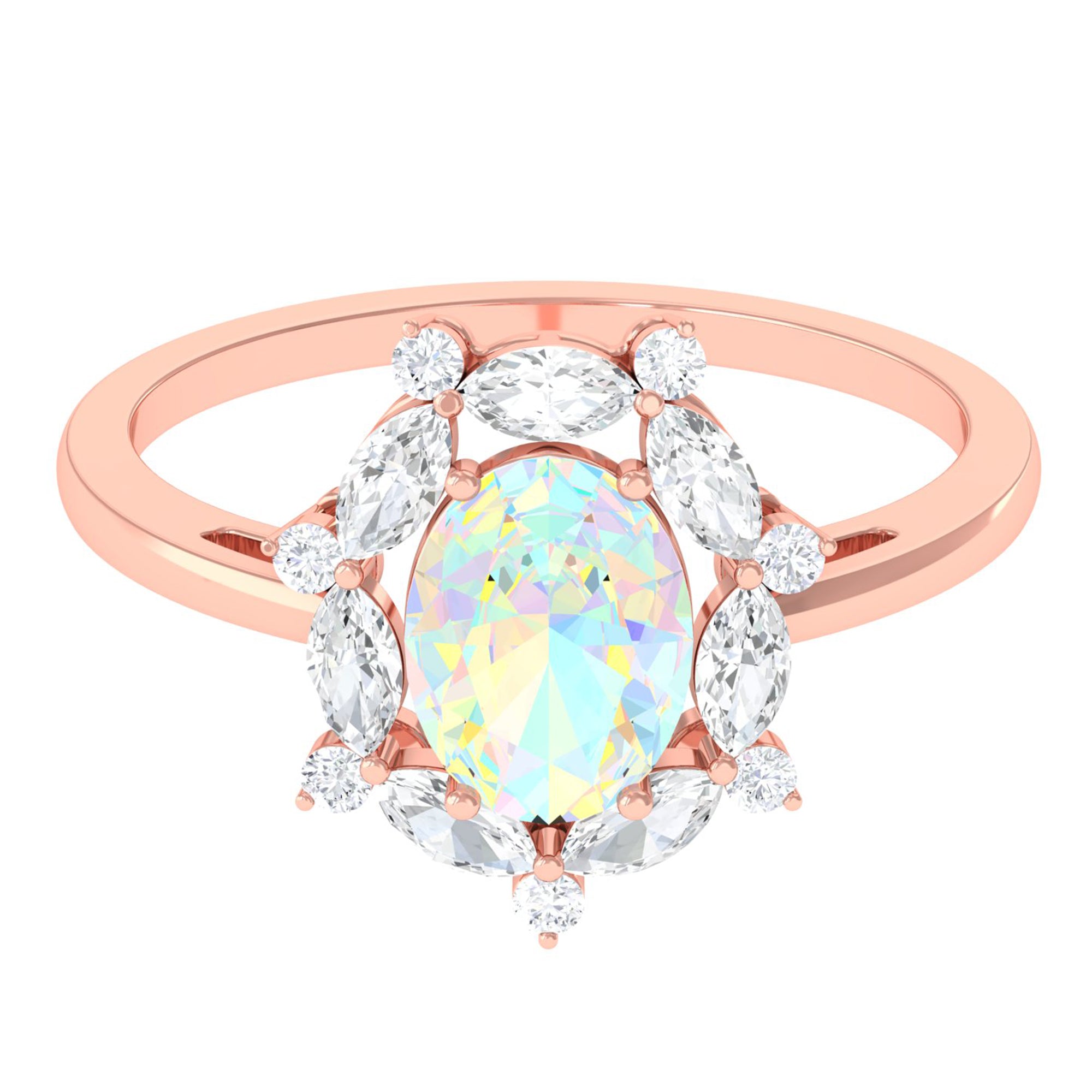 2 CT Ethiopian Opal Designer Halo Engagement Ring with Moissanite Ethiopian Opal - ( AAA ) - Quality - Rosec Jewels