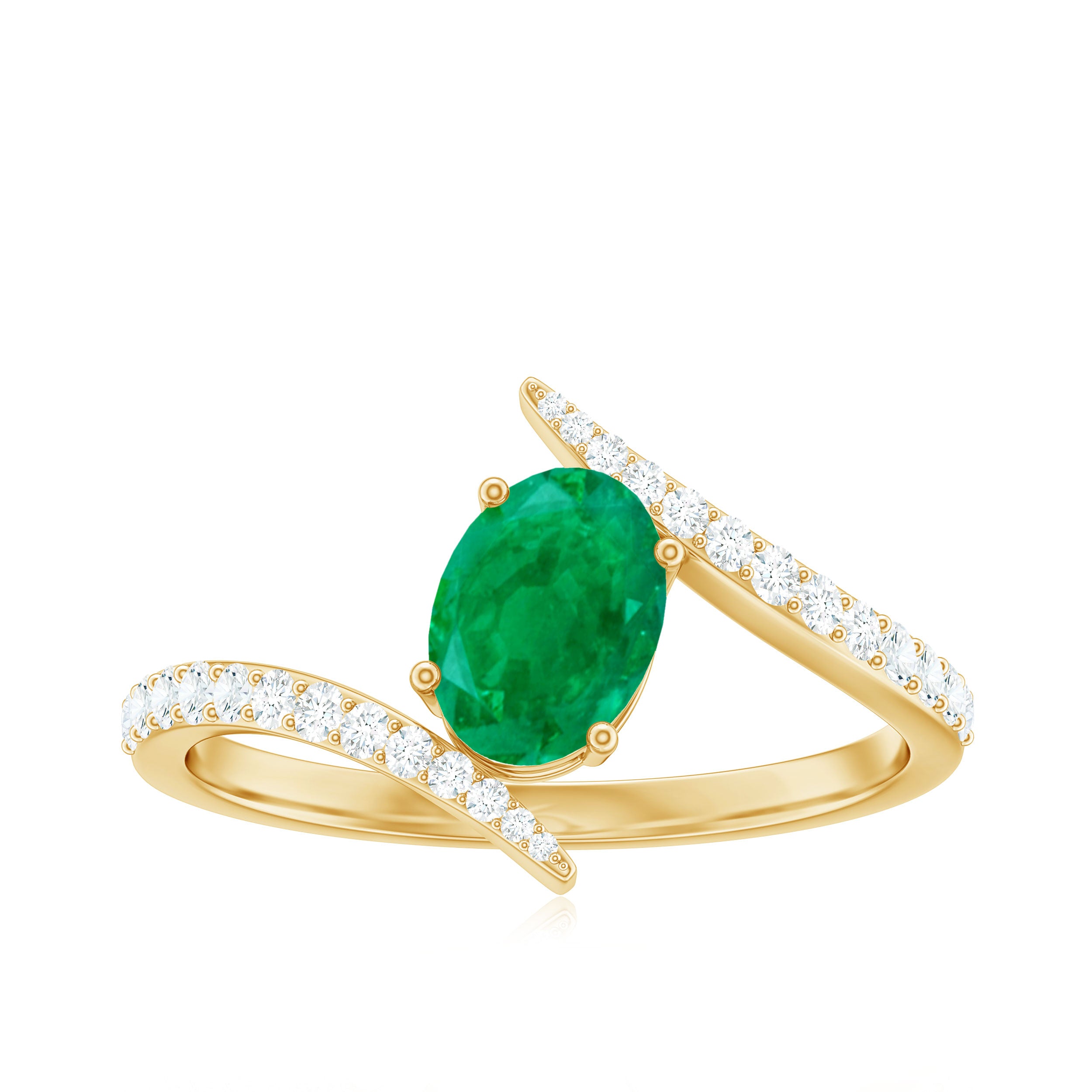 1.25 CT Oval Emerald Solitaire Bypass Ring with Diamond Emerald - ( AAA ) - Quality - Rosec Jewels