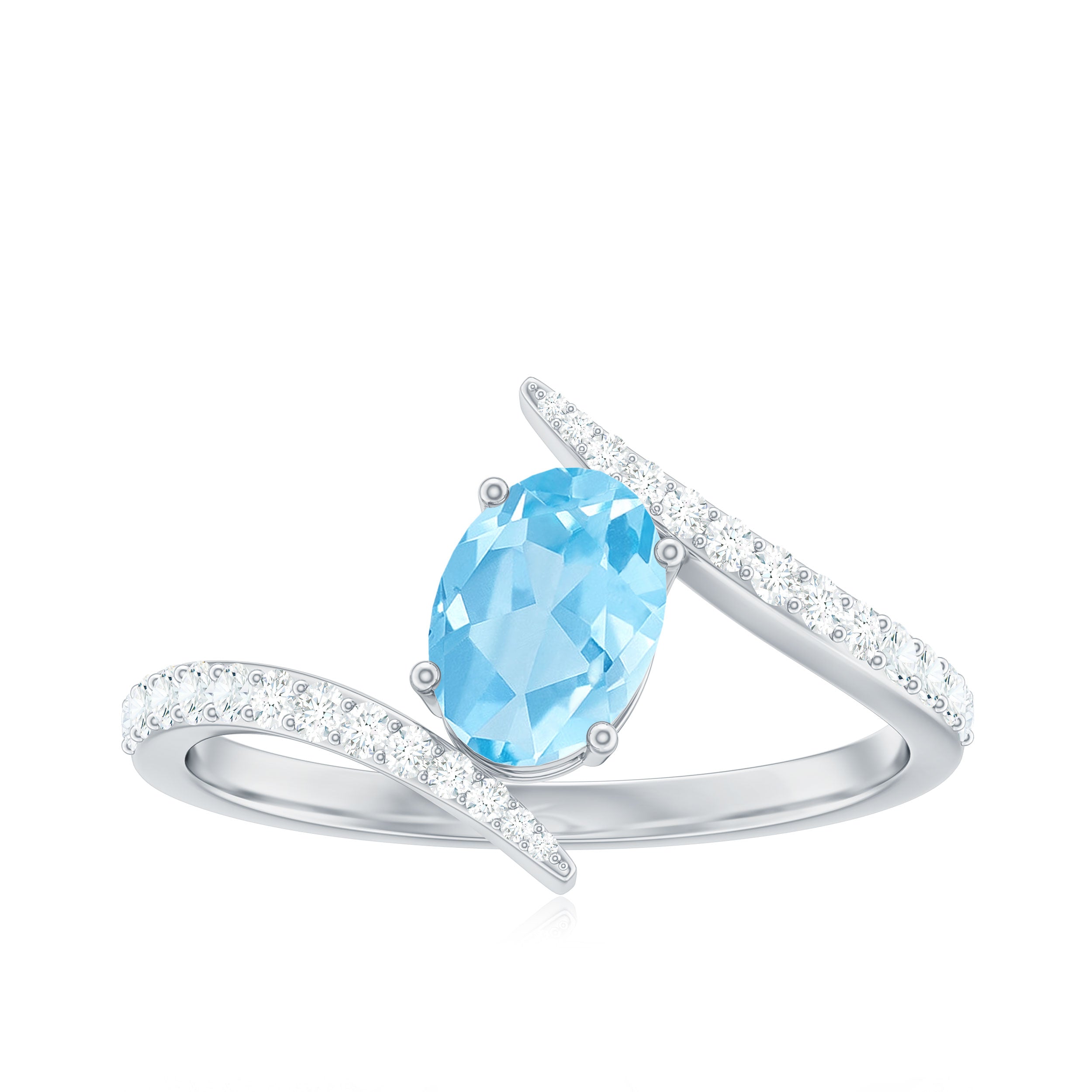 1.50 CT Solitaire Aquamarine Bypass Engagement Ring with Diamond Aquamarine - ( AAA ) - Quality - Rosec Jewels