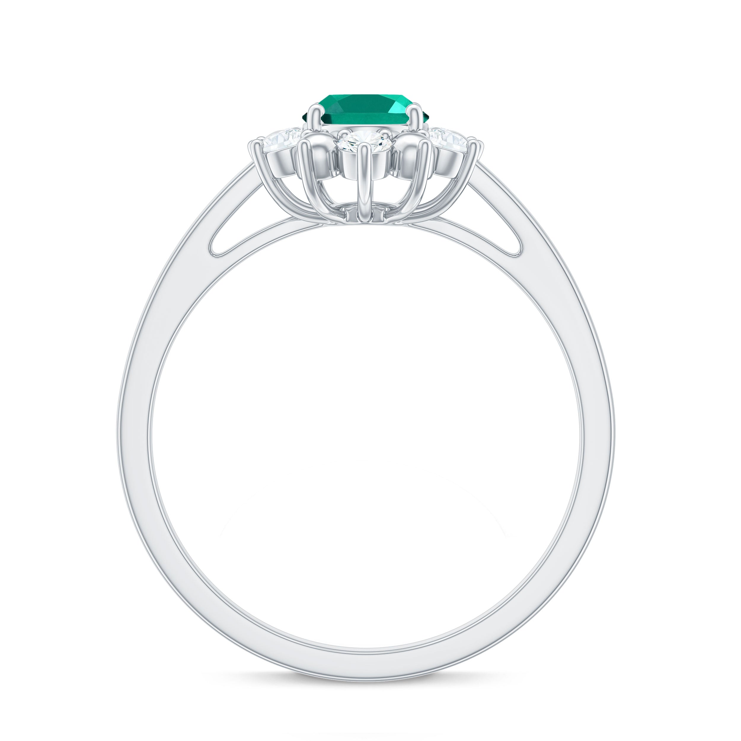 Oval Created Emerald Floral Halo Engagement Ring with Diamond Lab Created Emerald - ( AAAA ) - Quality - Rosec Jewels