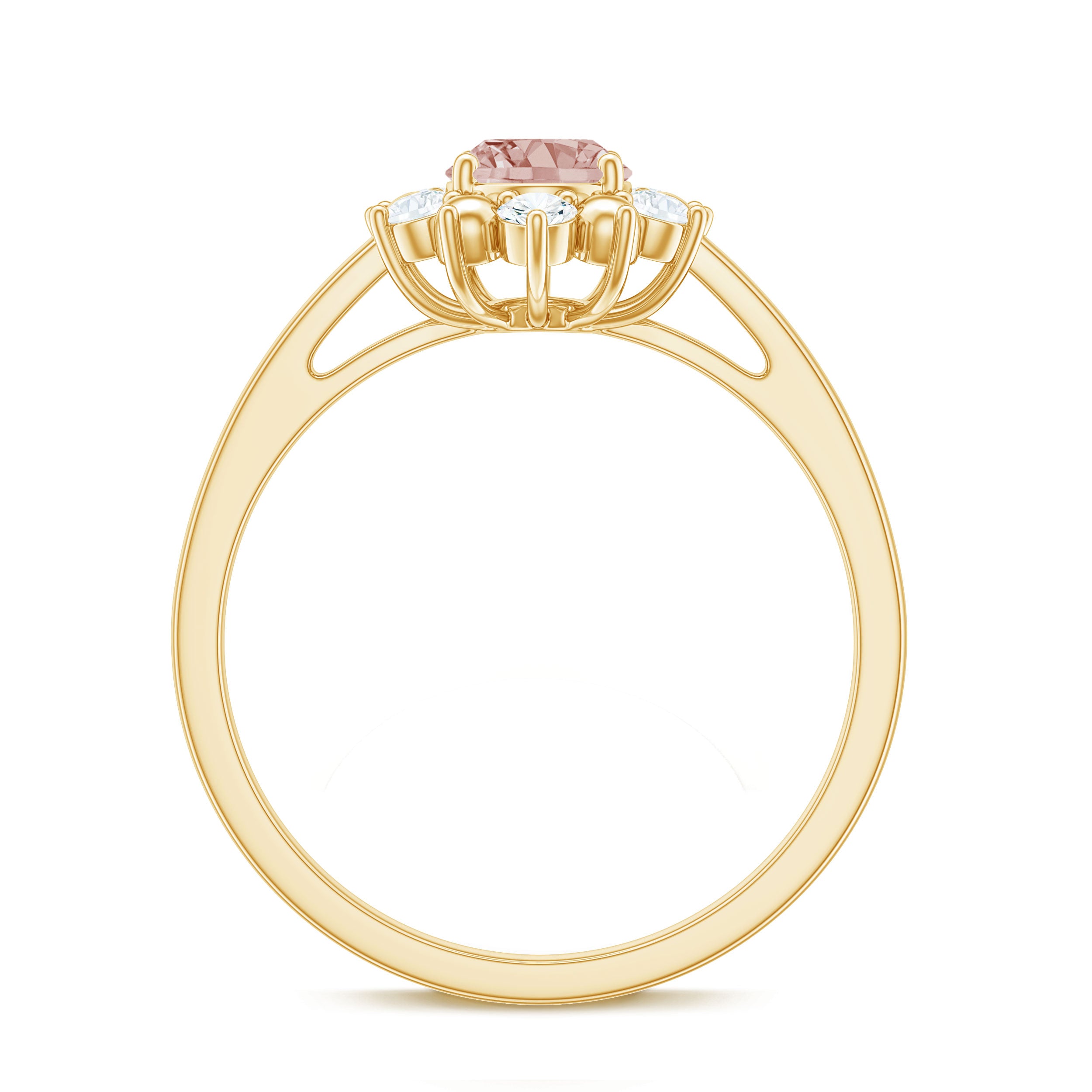 Oval Morganite Floral Halo Engagement Ring with Diamond Morganite - ( AAA ) - Quality - Rosec Jewels