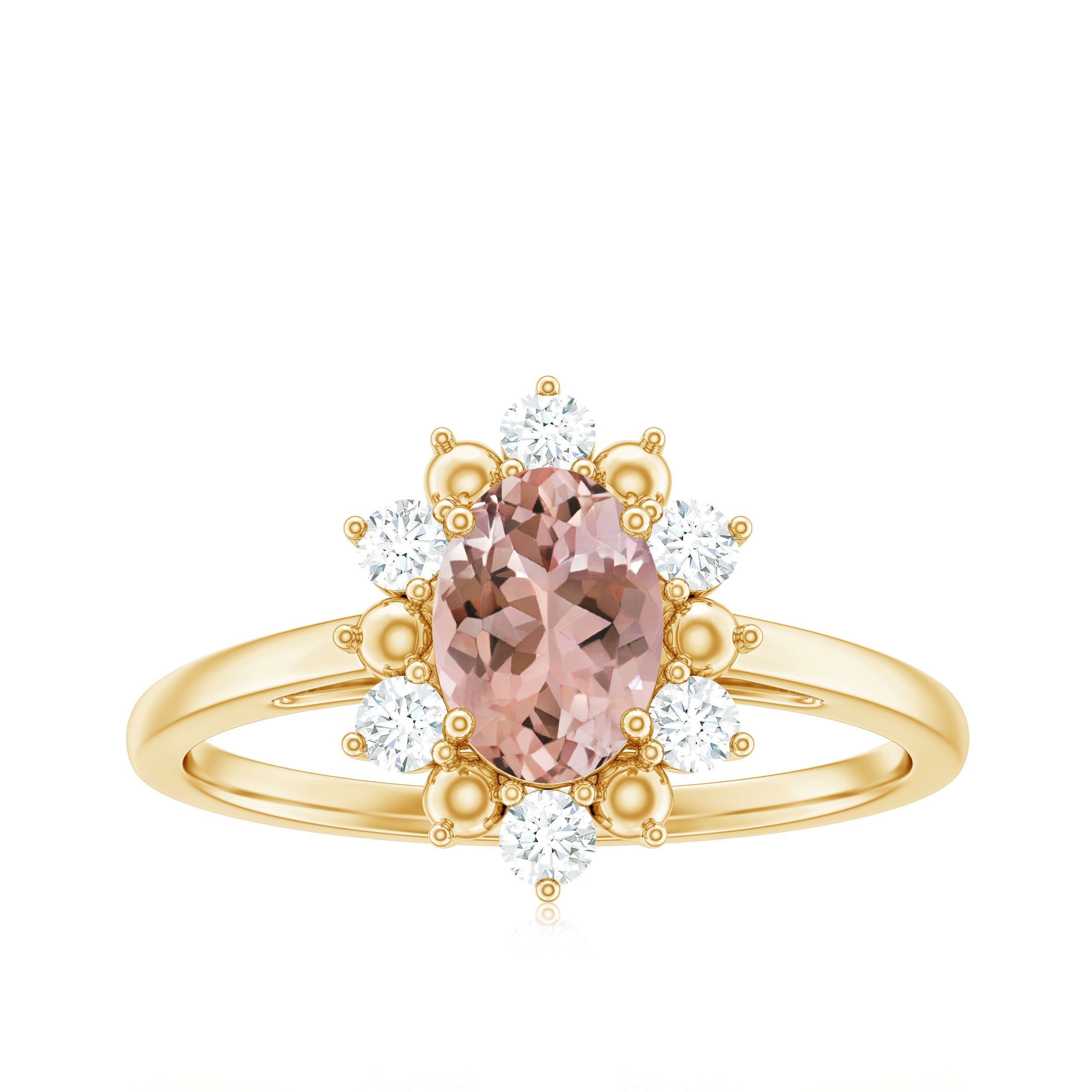 Oval Morganite Floral Halo Engagement Ring with Diamond Morganite - ( AAA ) - Quality - Rosec Jewels