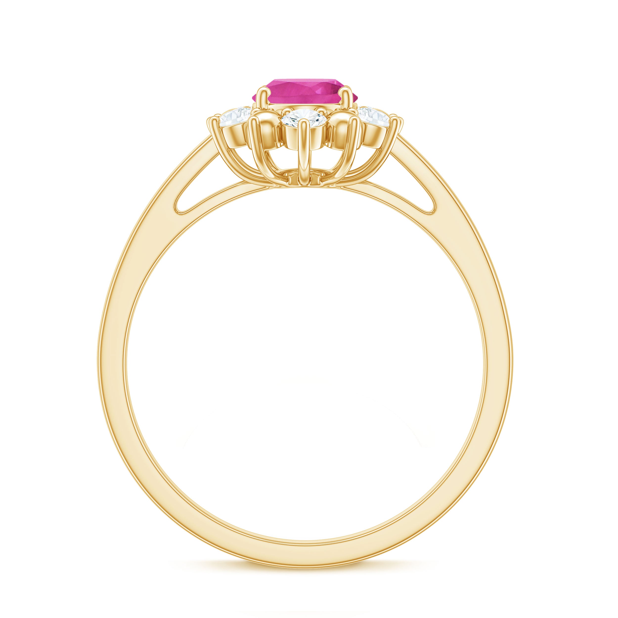 Oval Pink Tourmaline Floral Halo Engagement Ring with Diamond Pink Tourmaline - ( AAA ) - Quality - Rosec Jewels