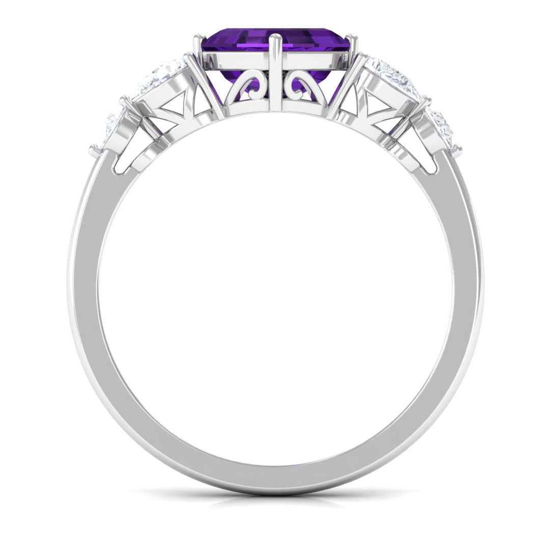 Asscher Cut Amethyst Solitaire Ring with Moissanite Side Stone Amethyst - ( AAA ) - Quality - Rosec Jewels