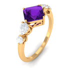 Asscher Cut Amethyst Solitaire Ring with Moissanite Side Stone Amethyst - ( AAA ) - Quality - Rosec Jewels