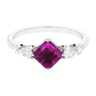 Simple Asscher Cut Rhodolite Solitaire Engagement Ring with Moissanite Rhodolite - ( AAA ) - Quality - Rosec Jewels