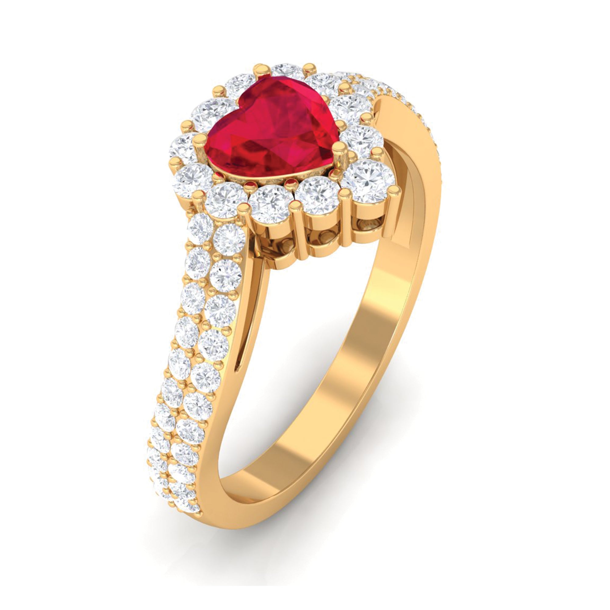 Heart Shape Created Ruby and Moissanite Bypass Engagement Ring Lab Created Ruby - ( AAAA ) - Quality - Rosec Jewels