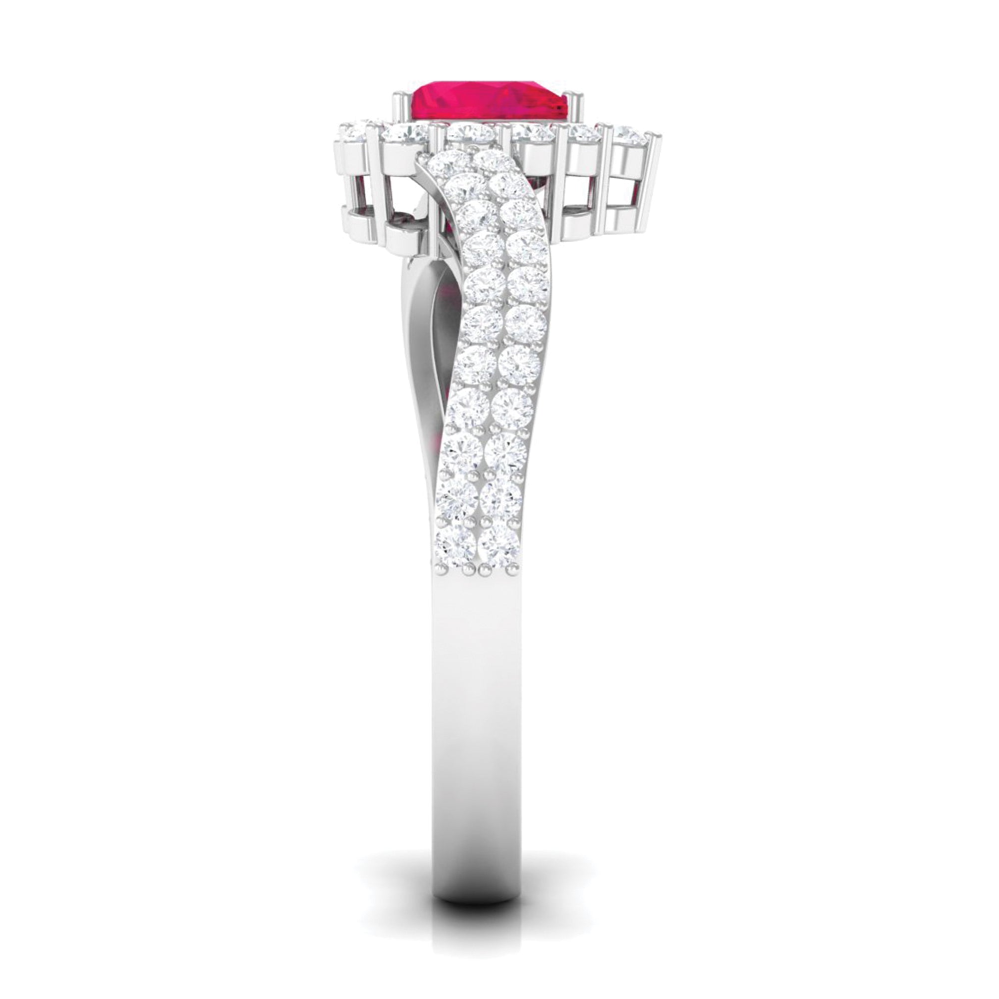 1.75 CT Heart Shape Ruby Bypass Engagement Ring with Diamond Ruby - ( AAA ) - Quality - Rosec Jewels