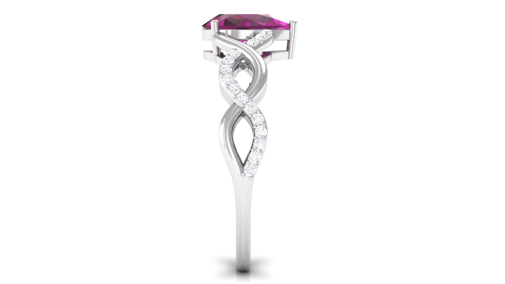 Infinity Shank Pear Cut Rhodolite and Diamond Solitaire Engagement Ring Rhodolite - ( AAA ) - Quality - Rosec Jewels