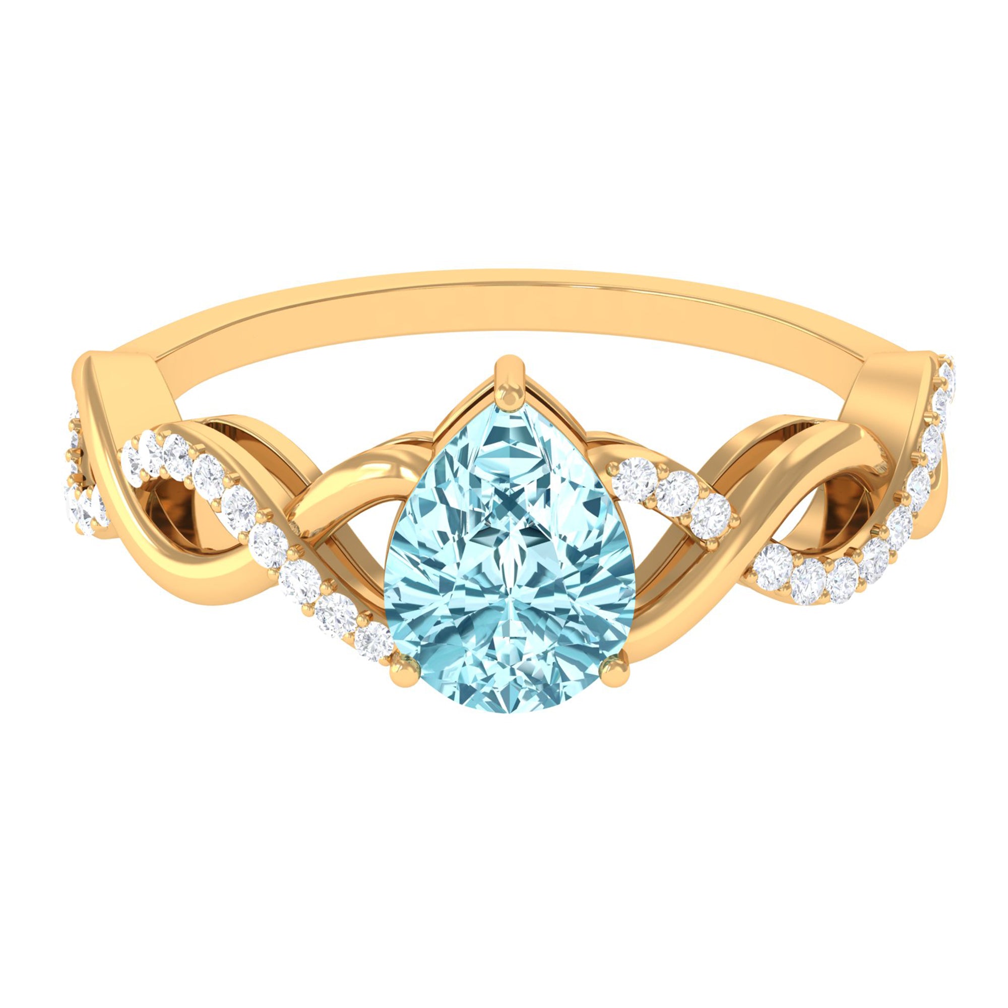 Pear Shape Aquamarine Solitaire Infinity Ring with Diamond Aquamarine - ( AAA ) - Quality - Rosec Jewels