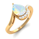 Pear Shaped Ethiopian Opal Solitaire Bypass Ring with Diamond Ethiopian Opal - ( AAA ) - Quality - Rosec Jewels