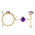 Pear Shape Amethyst Solitaire Ring with Diamond Trio Amethyst - ( AAA ) - Quality - Rosec Jewels