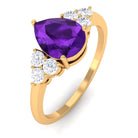 Pear Shape Amethyst Solitaire Ring with Diamond Trio Amethyst - ( AAA ) - Quality - Rosec Jewels