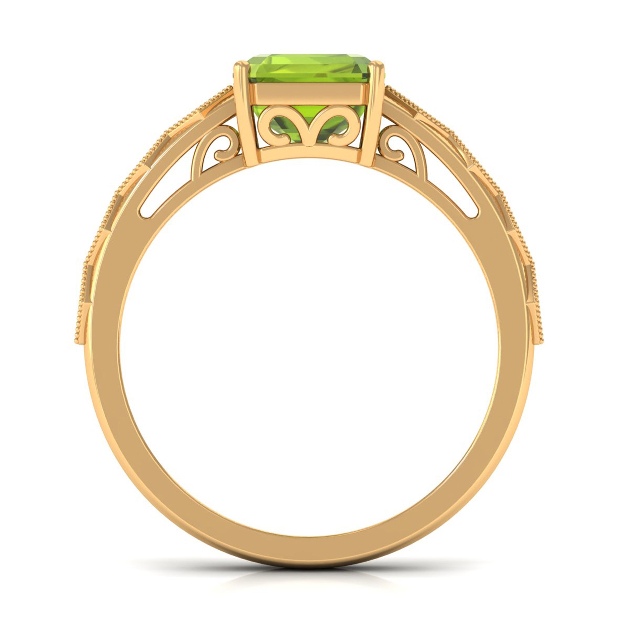 Asscher Cut Peridot Beaded Engagement Ring with Diamond Peridot - ( AAA ) - Quality - Rosec Jewels