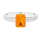 2 CT Emerald Cut Fire Opal and Diamond Side Stone Engagement Ring Fire Opal - ( AAA ) - Quality - Rosec Jewels