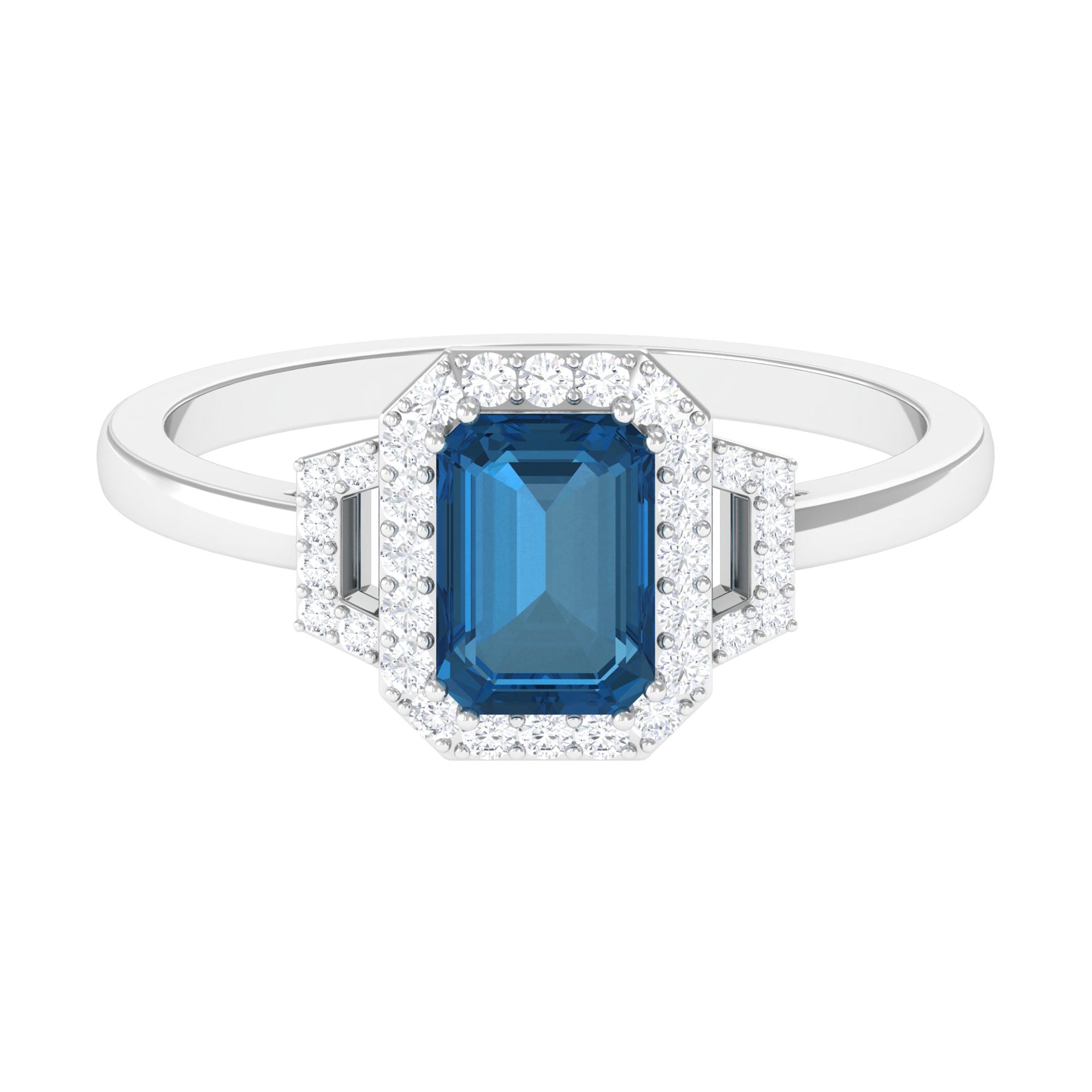 Octagon Cut London Blue Topaz and Diamond Statement Engagement Ring London Blue Topaz - ( AAA ) - Quality - Rosec Jewels