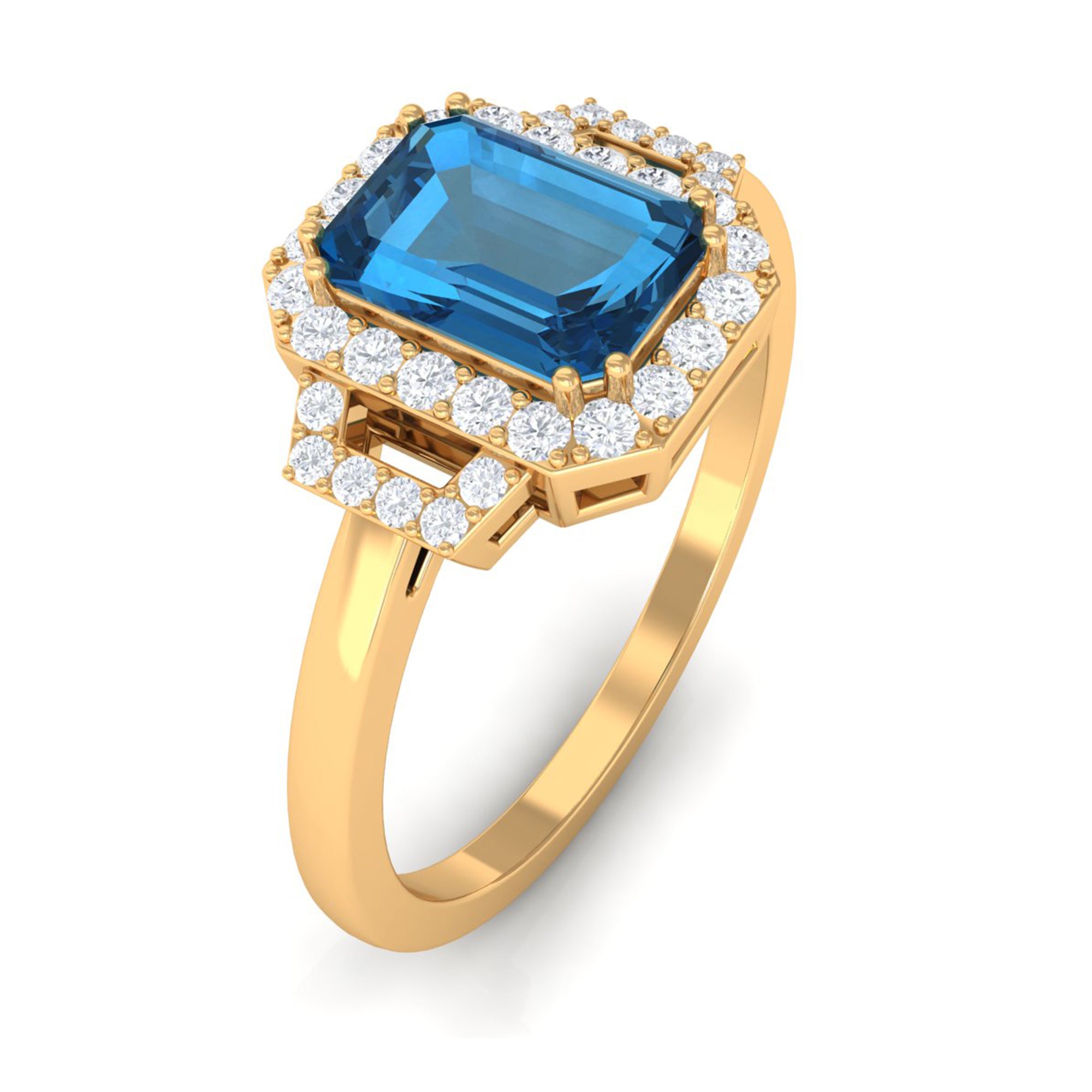 Octagon Cut London Blue Topaz and Diamond Statement Engagement Ring London Blue Topaz - ( AAA ) - Quality - Rosec Jewels