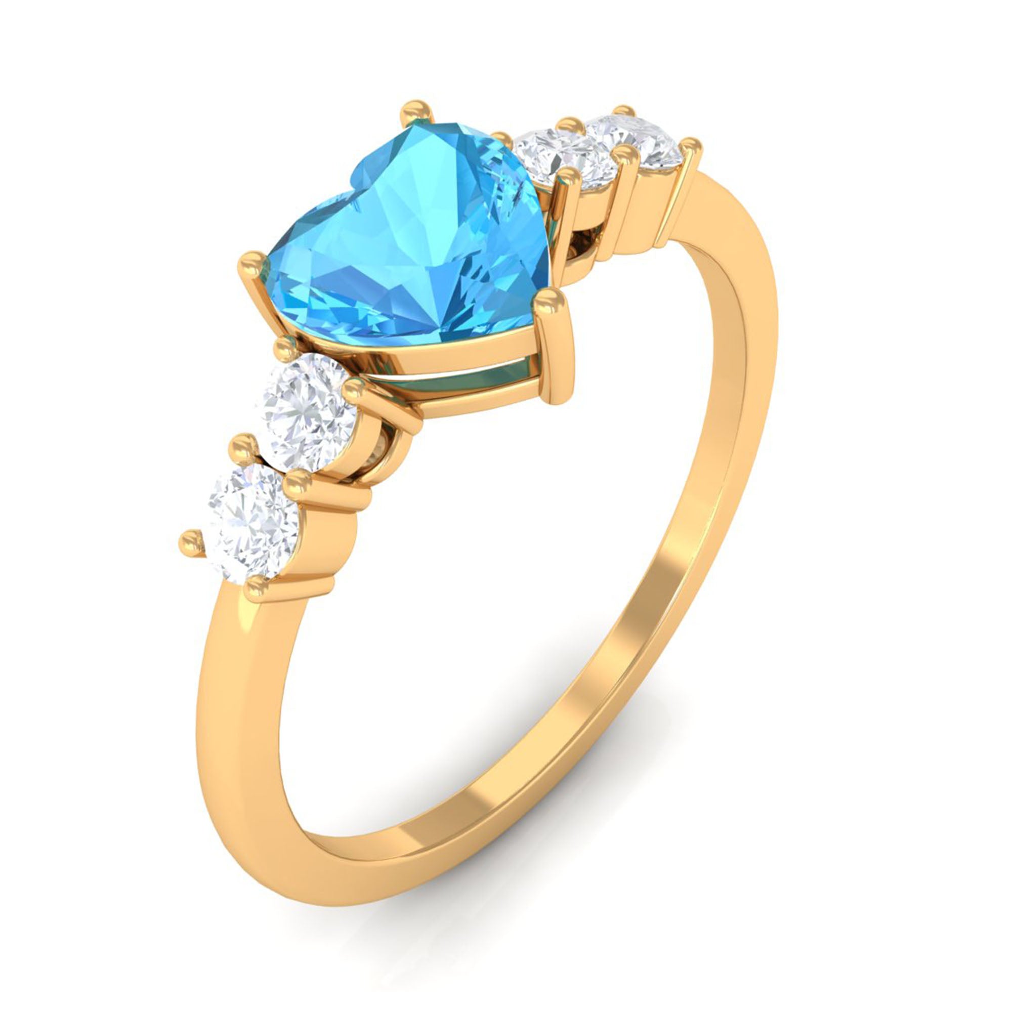 Heart Shape Swiss Blue Topaz Solitaire Promise Ring with Diamond Swiss Blue Topaz - ( AAA ) - Quality - Rosec Jewels