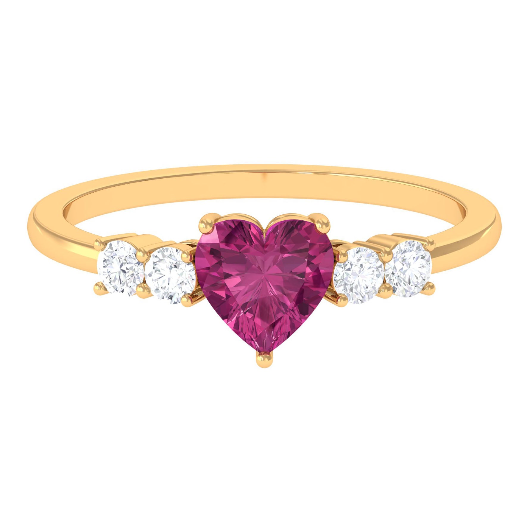 Heart Shape Pink Tourmaline Solitaire Promise Ring with Diamond Pink Tourmaline - ( AAA ) - Quality - Rosec Jewels