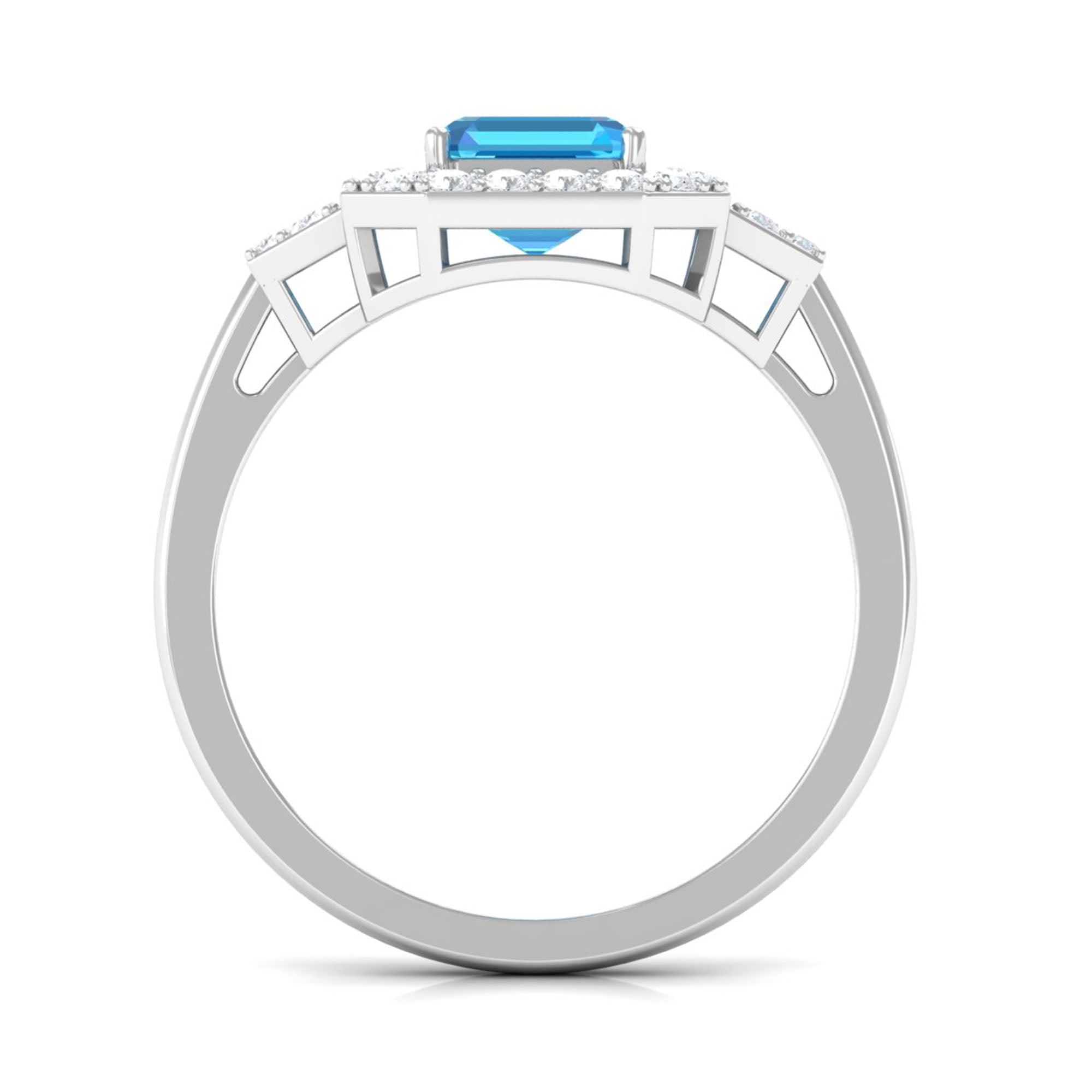 Asscher Cut Swiss Blue Topaz Engagement Ring with Diamond Halo Swiss Blue Topaz - ( AAA ) - Quality - Rosec Jewels